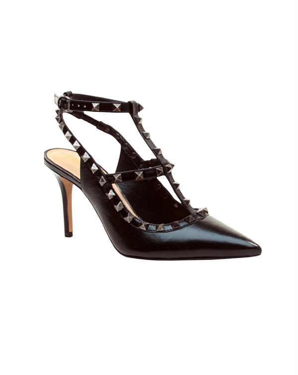 Cecconello - Scarpin Slingback Couro Preto Salto Médio