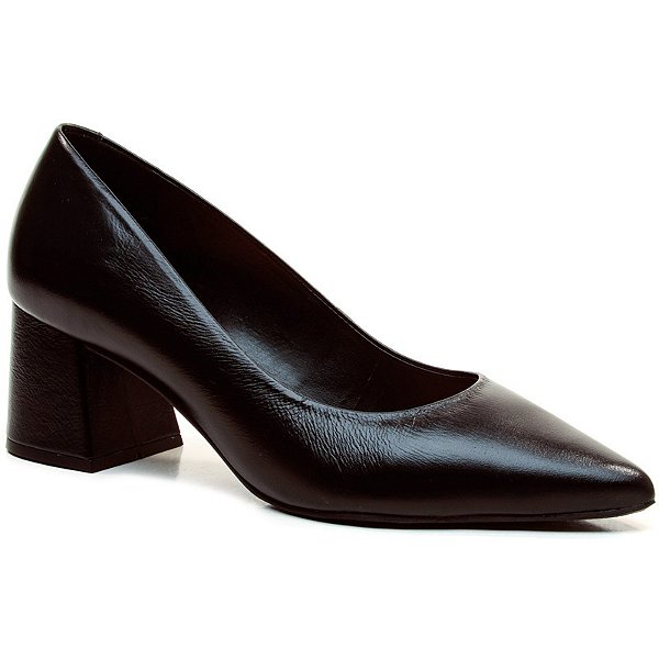 Cecconello - Scarpin couro preto salto bloco Baixo