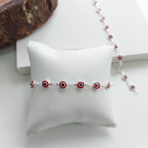 PULSEIRA GPRATAS OLHO GREGO TRADICIONAL VERMELHA PRATA 925