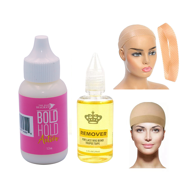 Kit Cola Bold Hold + Removedor + Wig Cap + Faixa De Silicone