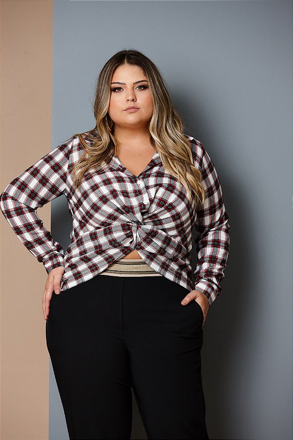 Camisa Xadrez Plus Size Com Nó - Just Plus Size