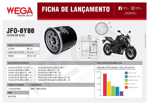 JFOY00 - Filtro de óleo Blindado Moto - WEGA