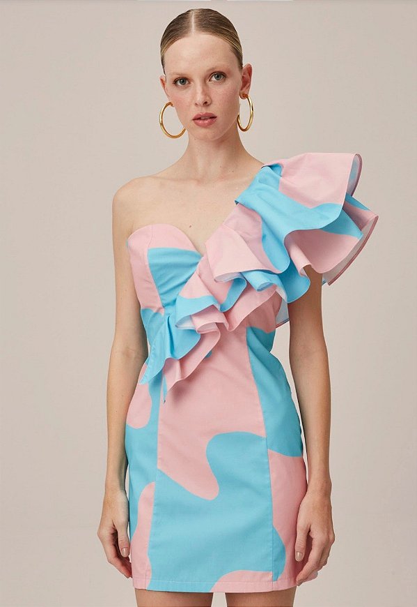 VESTIDO OMBRO UNICO COM MAXI BABADO LANÇA PERFUME