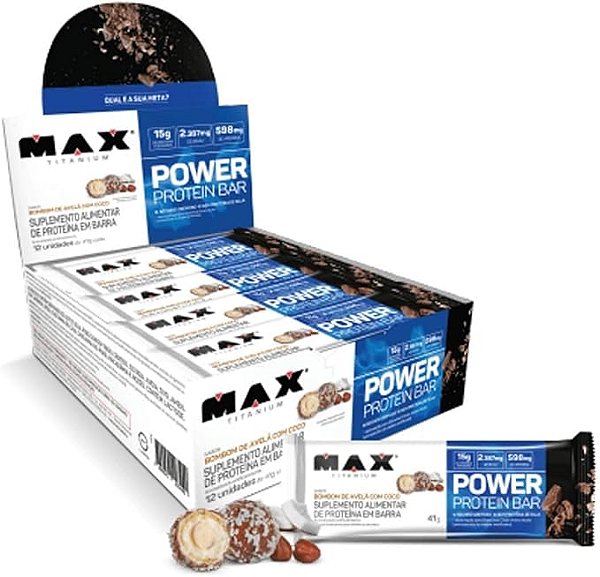 BARRA POWER BOMBOM DE AVELA C/ COCO 12 UN DE 41G MAX TITANIU