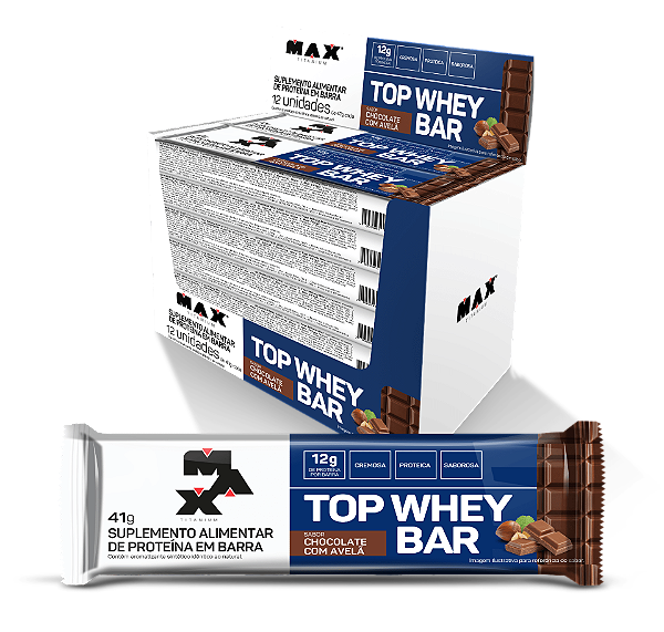 BARRA TOP WHEY BAR CHOCOLATE COM AVELA 41G C/12 MAX TITANIUM