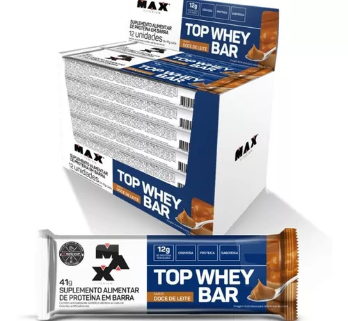 BARRA TOP WHEY BAR DOCE DE LEITE 41G C/12 MAX TITANIUM