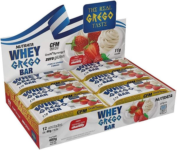 BARRA WHEY GREGO NUTRATA MORANGO CHANTILLY 40G C/12 UND