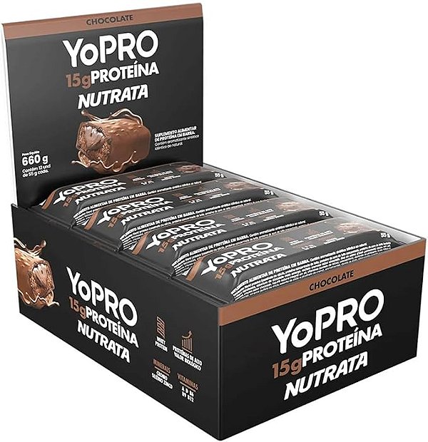 BARRA YOPRO SABOR CHOCOLATE DISPLAY C/ 12 UN 55G