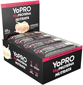 BARRA YOPRO SABOR MORANGO COM CHOCOLATE BRANCO DISPLAY C/ 12 UNB 55G