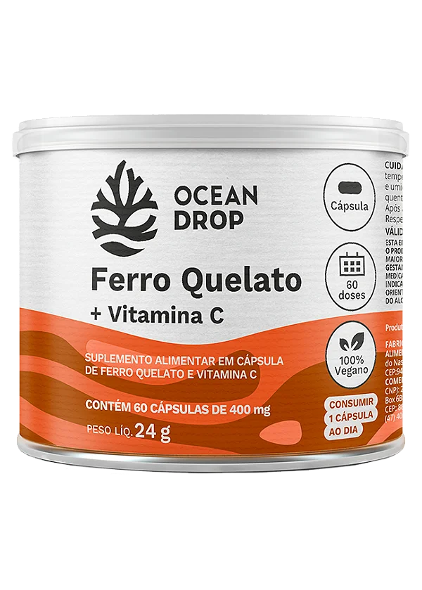 FERRO QUELATO+VITAMINA C 60 CAPSULAS 400MG OCEAN DROP
