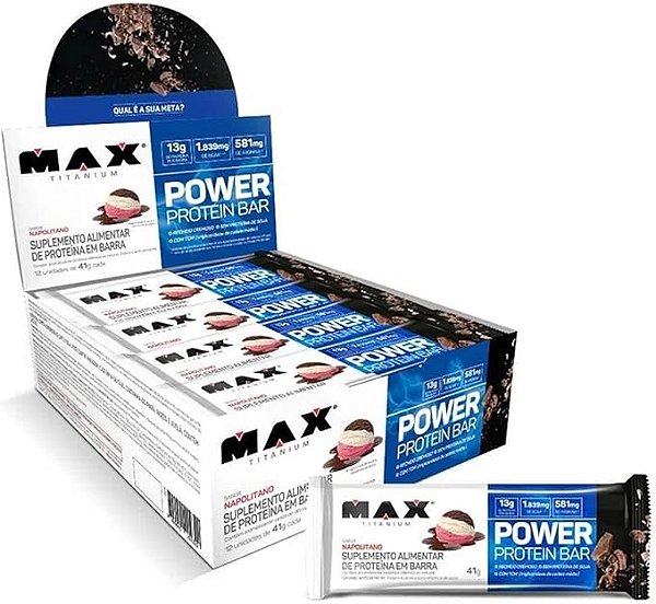 POWER PROTEIN BAR FRUTAS VERMELHAS 12UN DE 41G MAX TITANIUM