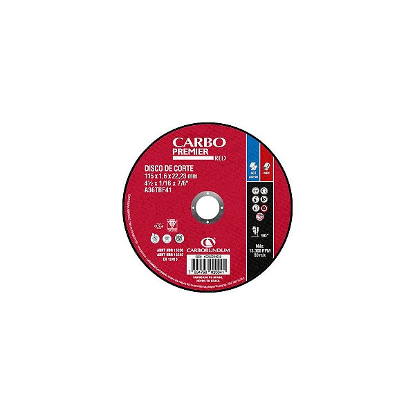 Disco de Corte T41 Carbo Premier para Aço 115 x 1,6 x 22,23 mm