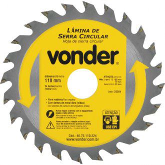 Lâmina de serra circular com dentes de metal duro/vídea, 110 mm x 20 mm, 24 dentes, VONDER