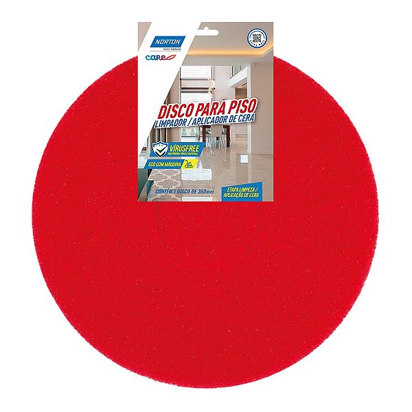 Caixa com 5 Disco de Limpeza e Aplicador de Cera Vermelho Para Enceradeira Norton Care 350MM