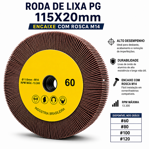 Roda de Lixa Flap PG Polikontour PK com Rosca M14 Óxido de Alumínio Grão 100 - 115 x 20 mm