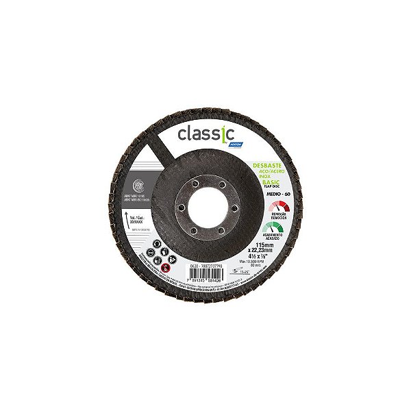 Disco Flap Classic Basic Fibra Grão 60 - 115 x 22,23 mm