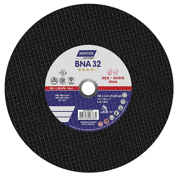 Caixa com 10 Disco de Corte BNA32 Azul 356 x 2,8 x 25,4 mm