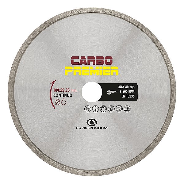 Caixa com 5 Disco de Corte Carbo Premier Diamantado Contínuo 180 x 22,23 mm