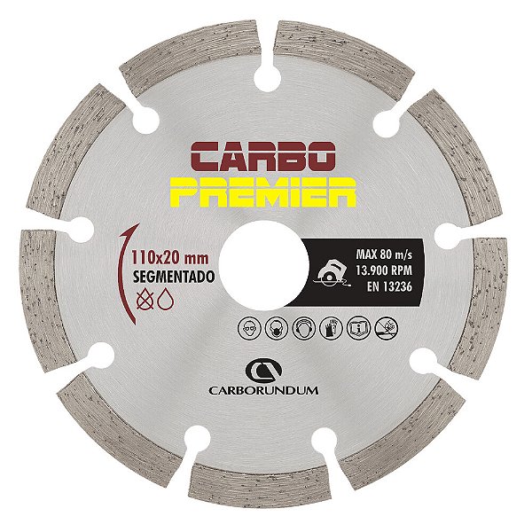 Caixa com 10 Disco de Corte Carbo Premier Diamantado Segmentado 110 x 7,5 x 20 mm