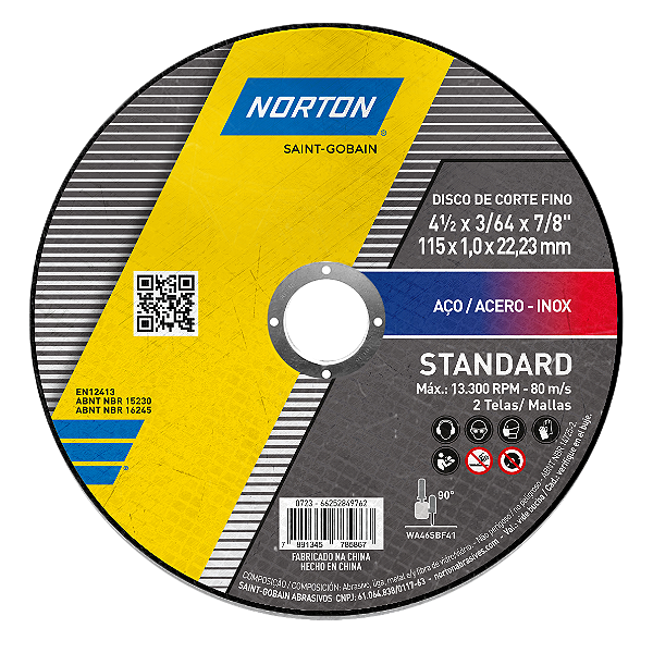 Caixa com 24 Disco de Corte Standard Norton 115 x 1,0 x 22,23 mm