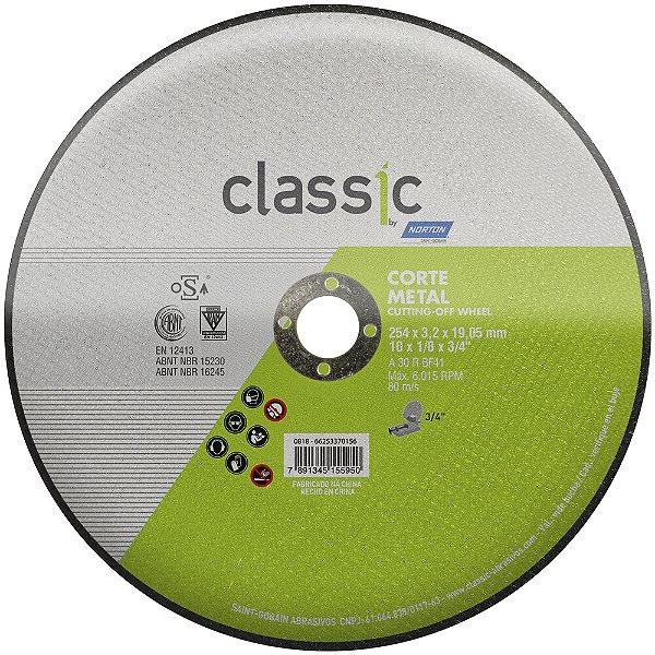 Caixa com 10 Disco de Corte Classic Basic AR302 254 x 3,2 x 19,05 mm