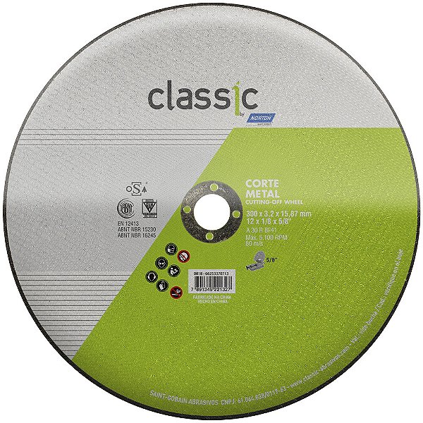 Caixa com 10 Disco de Corte Classic Basic AR302 300 x 3,2 x 15,87 mm