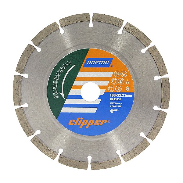 Caixa com 5 Disco de Corte Clipper Segmentado Diamantado 180 x 8 x 22,23 mm