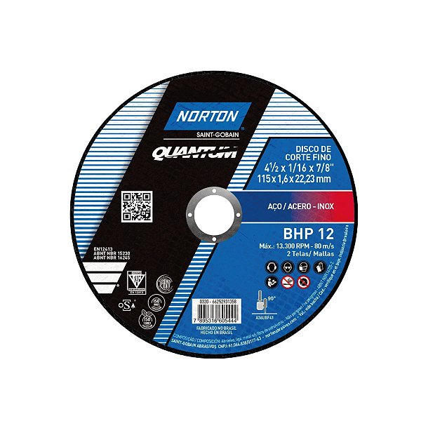 Caixa com 25 Disco de Corte Quantum BHP12 115 x 1,6 x 22,23 mm
