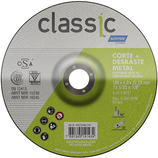 Caixa com 10 Disco de Desbaste Classic Basic BDA403 180 x 4 x 22,23 mm