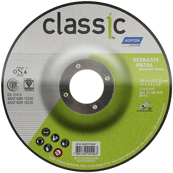 Caixa com 10 Disco de Desbaste Classic Basic BDA600 115 x 6,4 x 22,23 mm