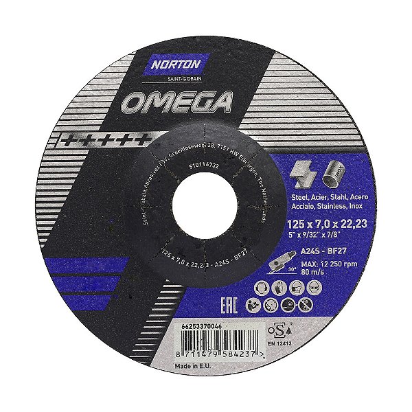 Caixa com 10 Disco de Desbaste Omega X-Treme  125 x 7 x 22,23 mm