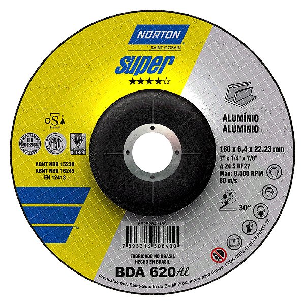Caixa com 10 Disco de Desbaste Super Alumínio BDA620 180 x 6,4 x 22,23 mm