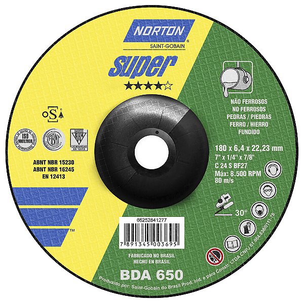 Caixa com 10 Disco de Desbaste Super Não Ferrosos BDA650 180 x 6,4 x 22,23 mm