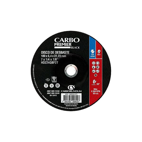 Caixa com 10 Disco de Desbaste T27 Carbo Premier Black HDZ 180 x 6,4 x 22,23 mm