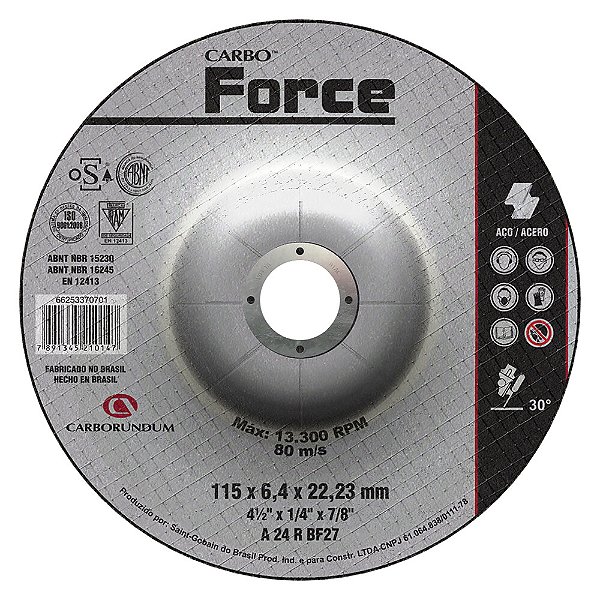 Caixa com 10 Disco de Desbaste T27 Carbo Force 115 x 6,4 x 22,23 mm