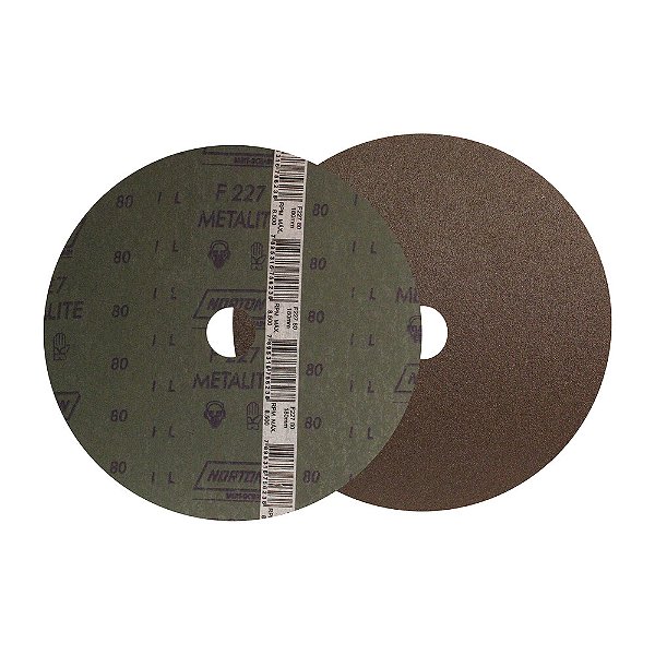 Caixa com 100 Disco de Lixa Fibra Metalite F227 Grão 80 180 x 22 mm