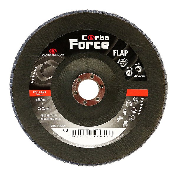 Caixa com 5 Disco Flap Carboforce LTF Grão 60 180 x 22 mm