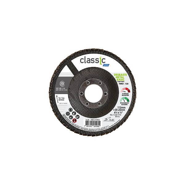 Caixa com 10 Disco Flap Classic Basic Fibra Grão 120 115 x 22,23 mm