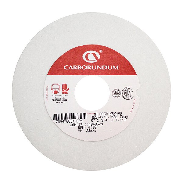 Caixa com 10 Rebolo Ferramentaria Óxido de Alumínio Branco Reto 152,4 x 19,0 x 31,75 mm 1A AA60 K8V40W