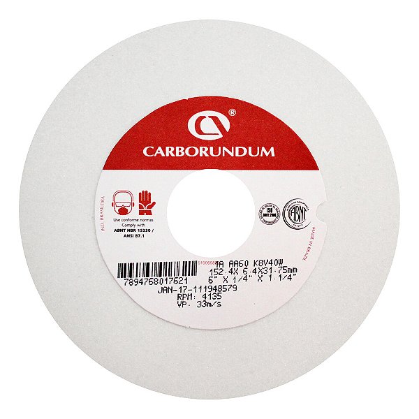 Caixa com 20 Rebolo Ferramentaria Óxido de Alumínio Branco Reto 152,4 x 6,4 x 31,75 mm 1A AA60 K8V40W