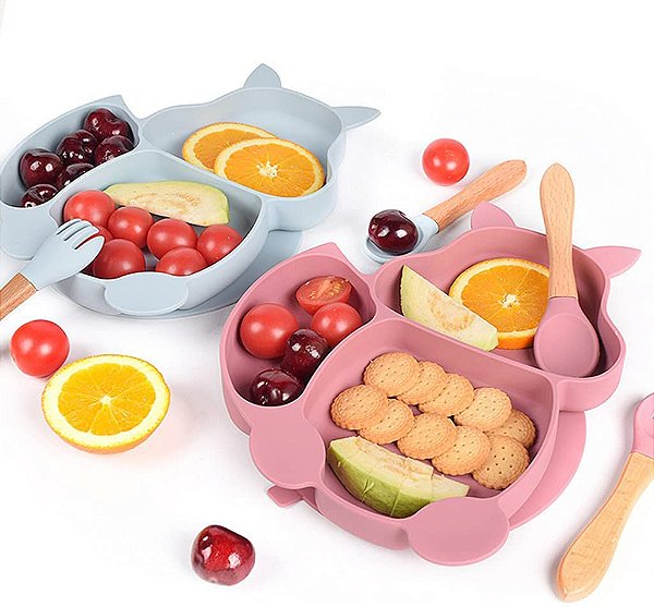 Kit prato esquilo silicone com talheres e sucção