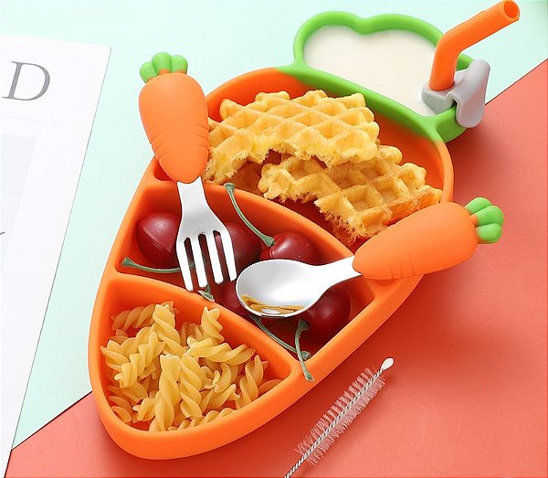 Kit Prato silicone Cenoura Com Talher e sucção
