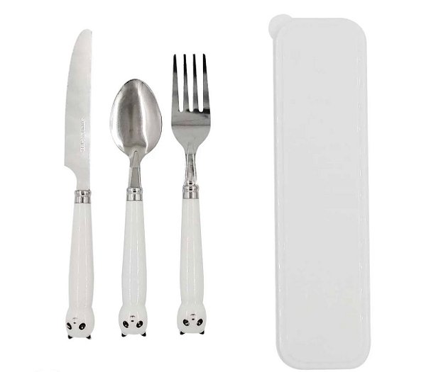 Kit Talheres Aço Inox Com Case Bichinhos
