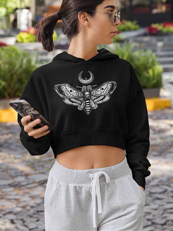 Death Moth - Mariposa - Cropped Moletom Manga Longa
