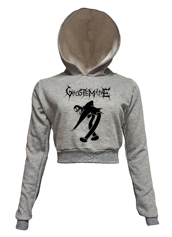 Ghostemane - Cropped Moletom Cinza Mescla Com Capuz