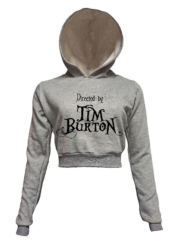 Directed by Tim Burton - Cropped Moletom Cinza Mescla Com Capuz