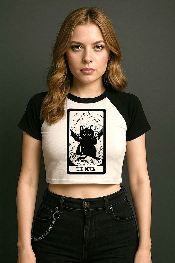 Cropped Raglan Gato Tarot The Devil