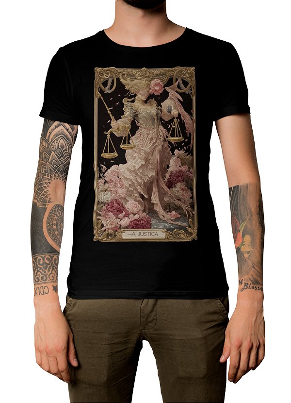 Camiseta TAROT - Arcano Maior A JUSTIÇA - Art Nouveau