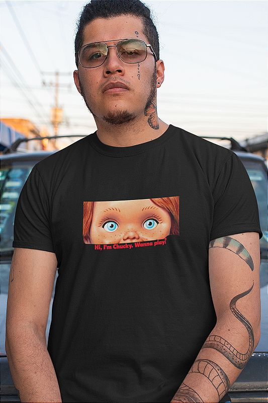 Camiseta Chucky Preta Algodão Masculina e Feminina - Coleção Janelas da Alma