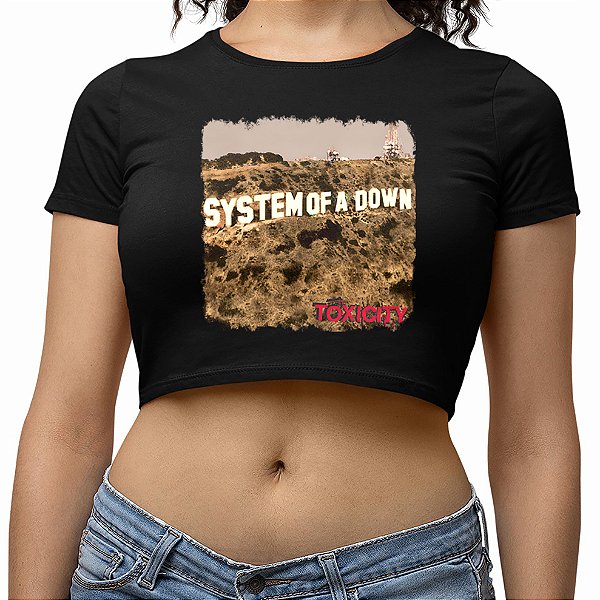 Cropped System Of A Down Toxicity Blusa Algodão Manga Curta Preta